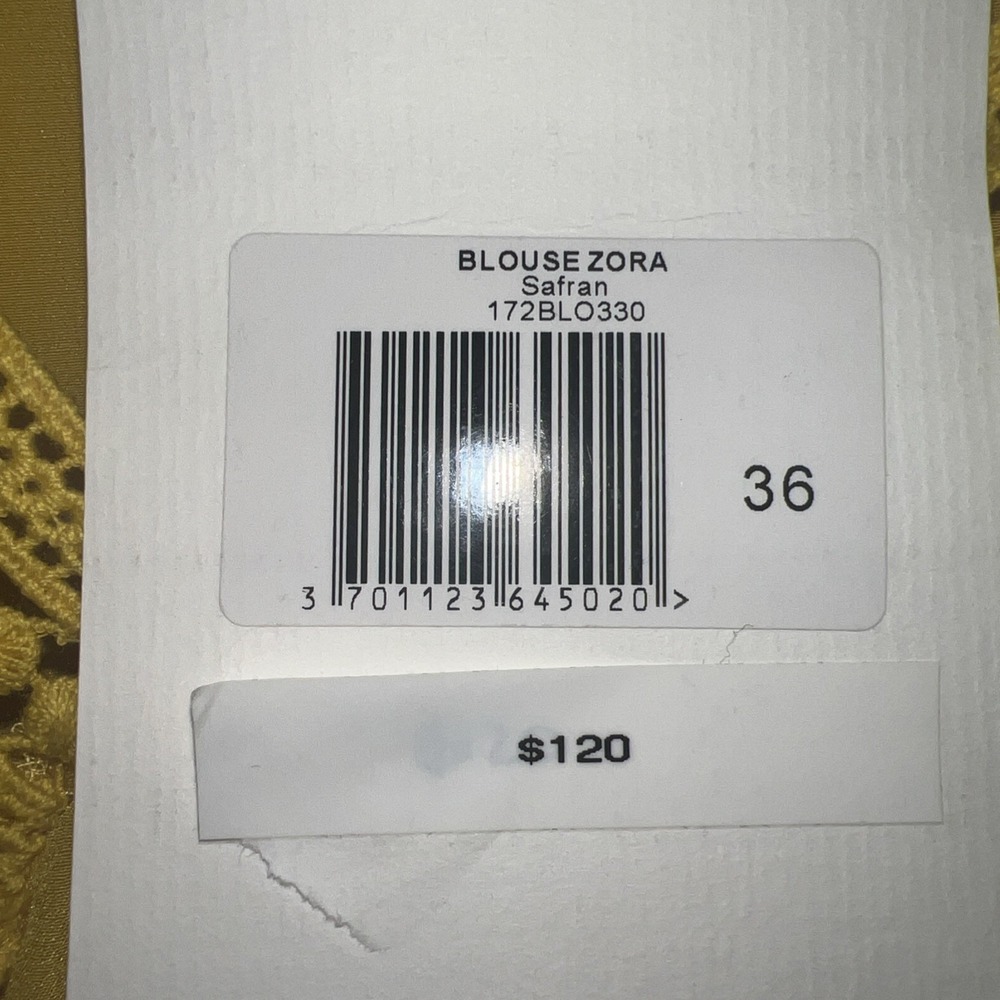 NWT Sezane Zora Silk Blouse Size EU 36 | US Small Yellow Boho V-Neck Top $120 - Picture 5 of 8